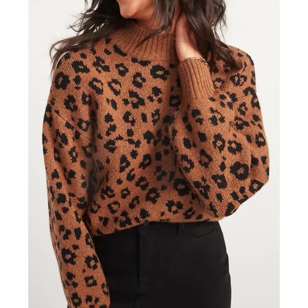 OLD NAVY • Brown Leopard Print Mock-Neck Long Sleeve Knit Sweater, XS - Picture 14 of 14